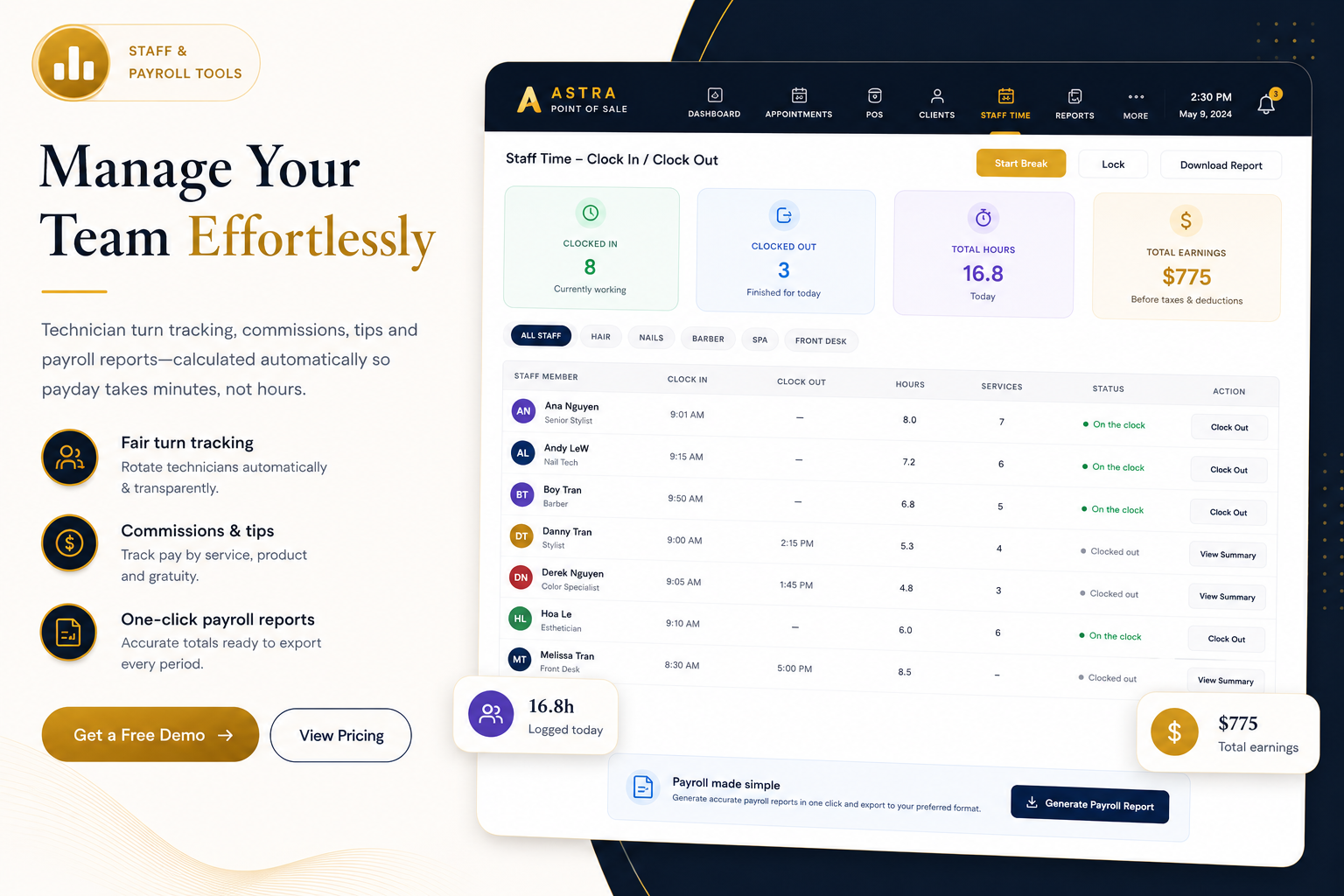 Staff & Payroll — manage your team effortlessly