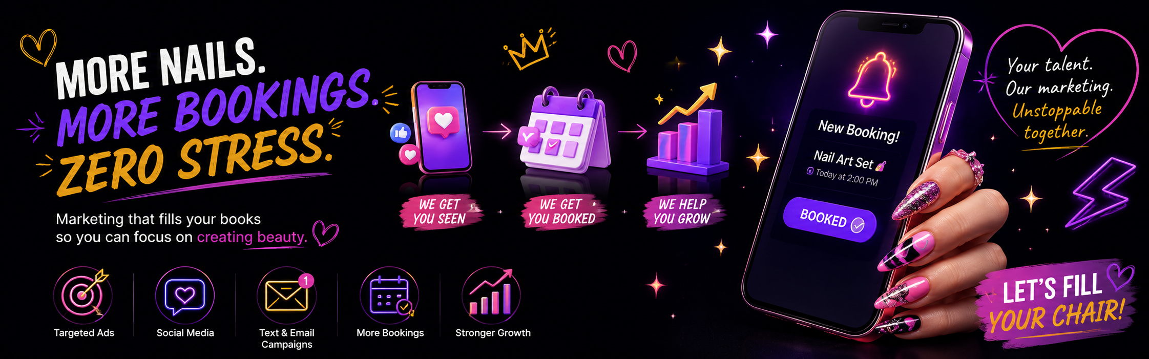 More Nails. More Bookings. Zero Stress. — marketing that fills your books