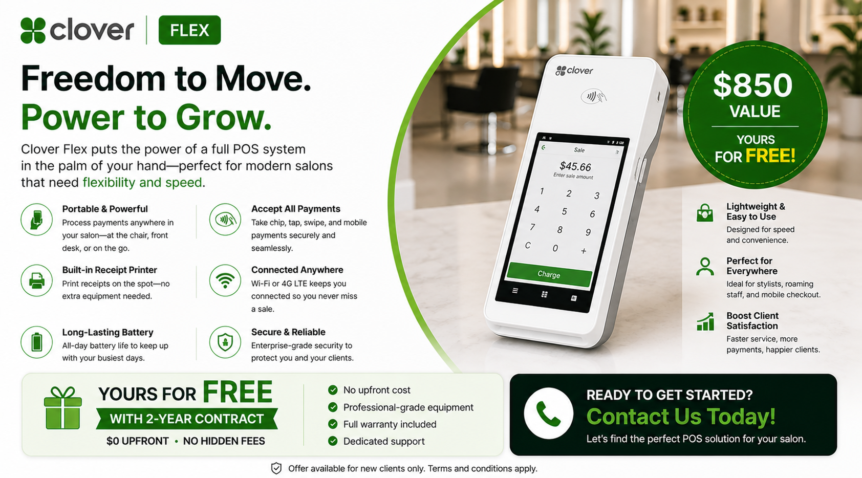 Clover Flex — handheld POS, freedom to move, free with 2-year contract