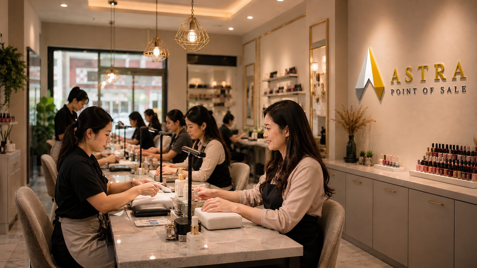 Nail salon technicians serving clients
